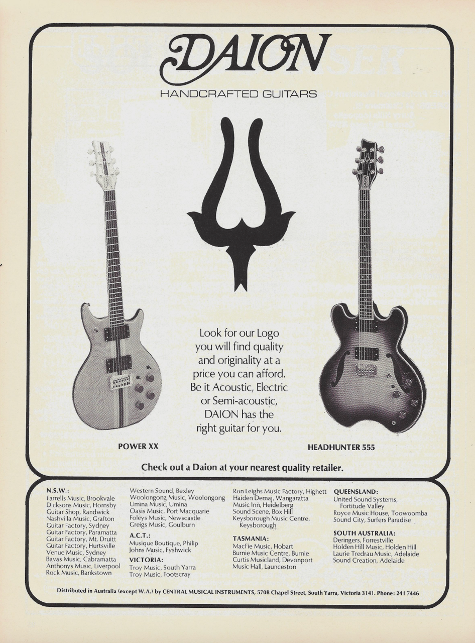 Chronological history Daion guitars. Timeline of Yamaki roots